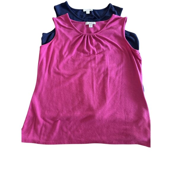 Lot of 2 Coldwater Creek Womens Sleeveless Navy & Hot Pink Stretchy Tank Tops XL - Picture 1 of 8